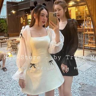 Váy xinh siêu hót hít thị trường được thiết kế tại xưởng phối nơ cách điệu_417 Nữ Dress Women Trắng