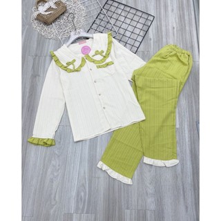 Sét bộ dài pyjama  gân bèo nơ