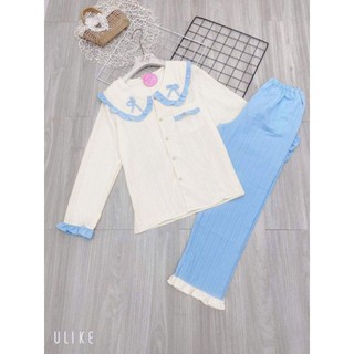 Sét bộ dài pyjama  gân bèo nơ