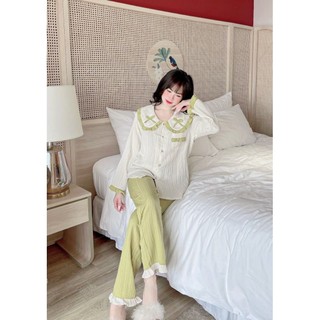 Sét bộ dài pyjama  gân bèo nơ