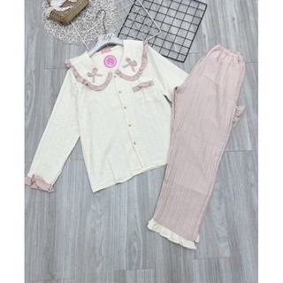 Sét bộ dài pyjama  gân bèo nơ