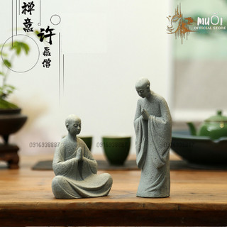 Tượng tăng nhân bái phật chất liệu bột đá cao cấp, Tượng Decor, trang trí, trưng bày, tiểu cảnh, bán cạn, terrarium