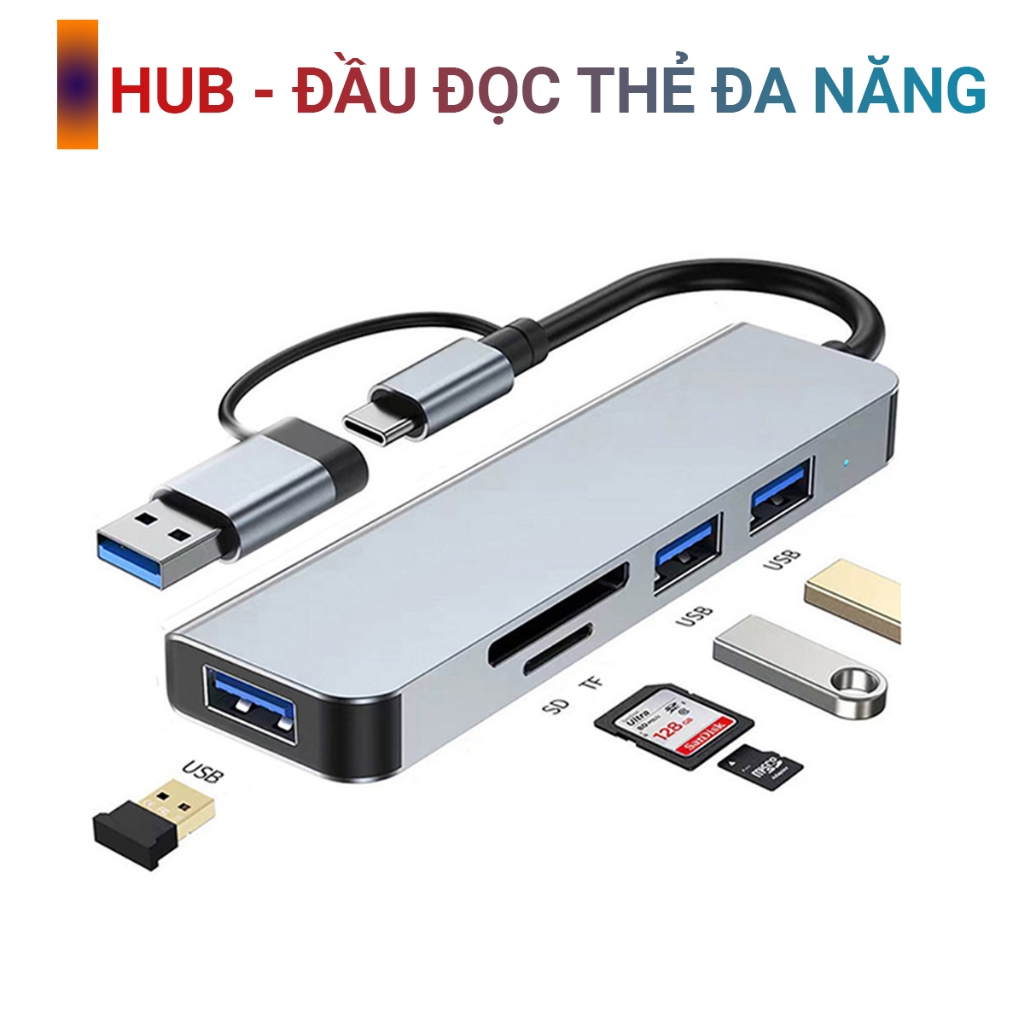 Bộ chia cổng Hub USB và Hub Type C tốc độ cao 4 cổng usb
