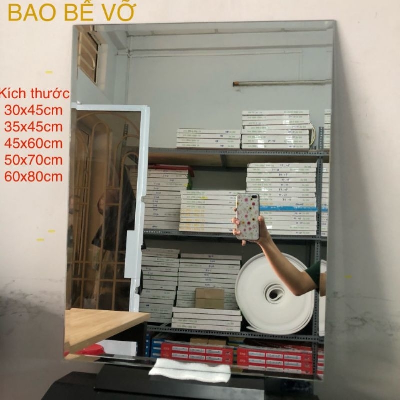 Gương soi treo tường vuông nhiều kích thước kèm pas hoặc keo dán