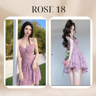 Đầm Hoa 2 Dây Nhún Eo Màu Hồng Tím , Hoa Cúc Bi Siêu Xinh TH174