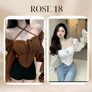 Áo Nữ Trễ Vai Chun Lưng Croptop Kết Nút Phong Cách Hàn Quốc