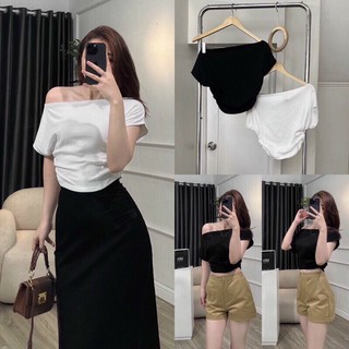 Áo thun nữ CRT Basic tay ngắn Lệch Vai ôm dáng kiểu Hàn A225