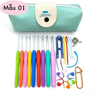 Bộ dụng cụ đan móc len chuyên nghiệp kèm bóp đựng