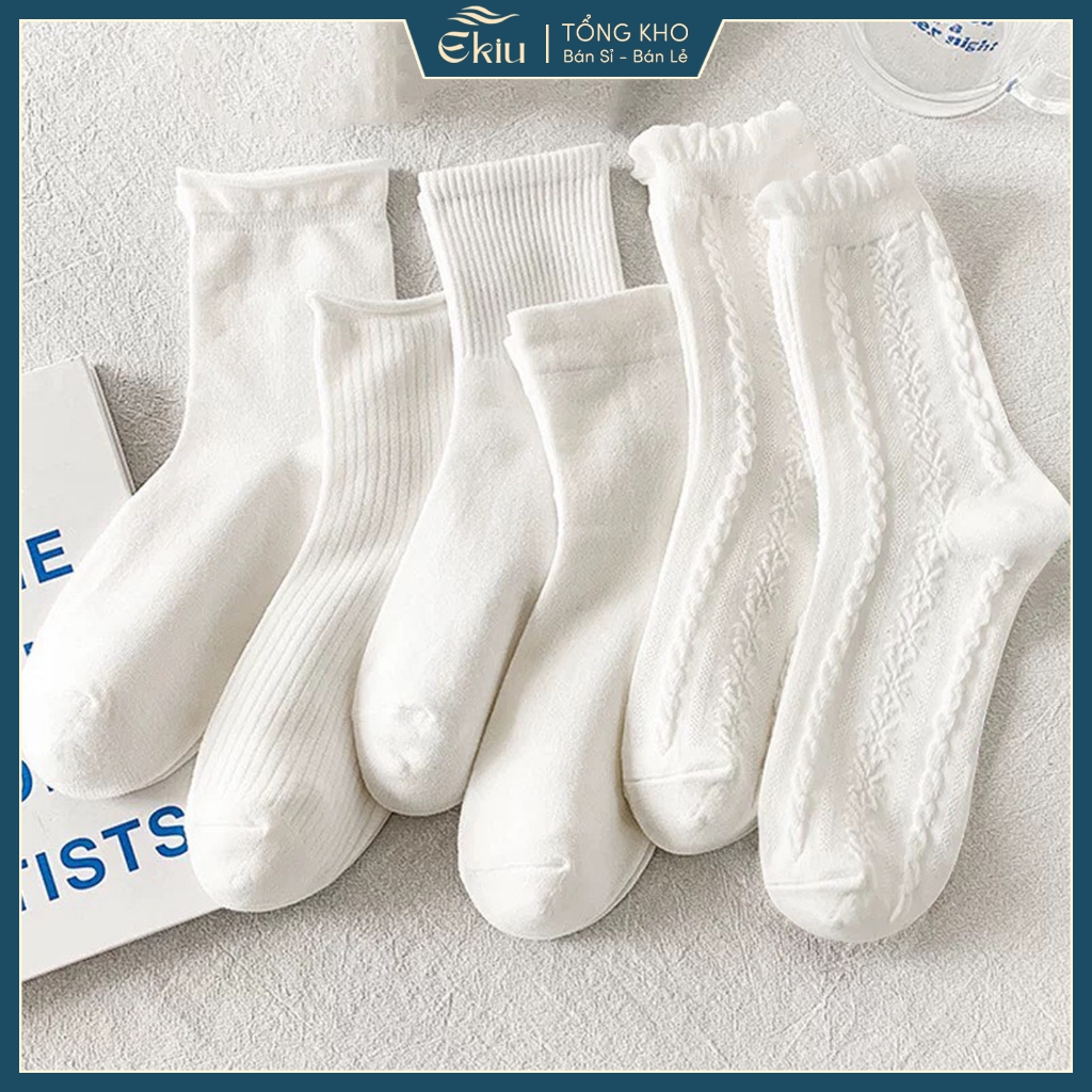 Vớ nữ lolita bèo nhún chất liệu cotton co giãn 4 chiều, tất cổ cao phong cách Hàn Quốc - Ekiu Shop