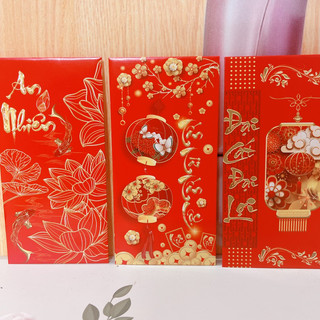 Xấp 10 bao lì xì đỏ 2025 hàng loại 1, bao lì xì tết, giấy bóng c150, màu in sắc nét