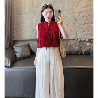 Set bộ áo croptop thân xếp ly sát nách + quần suông 0724 thaotranshop90