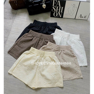 Quần short phồng dập hoa nổi cạp chun, Quần đùi cạp cao có túi 2 bên QS817 - NhiNhi Shop