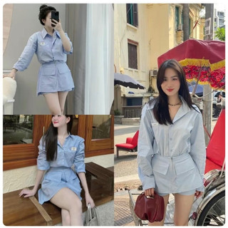 SET VÁY KAKI XANH CHỮ THÊU TÚI NGỰC MIX CHÂN VÁY TÚI HỘP KÉO KHOÁ