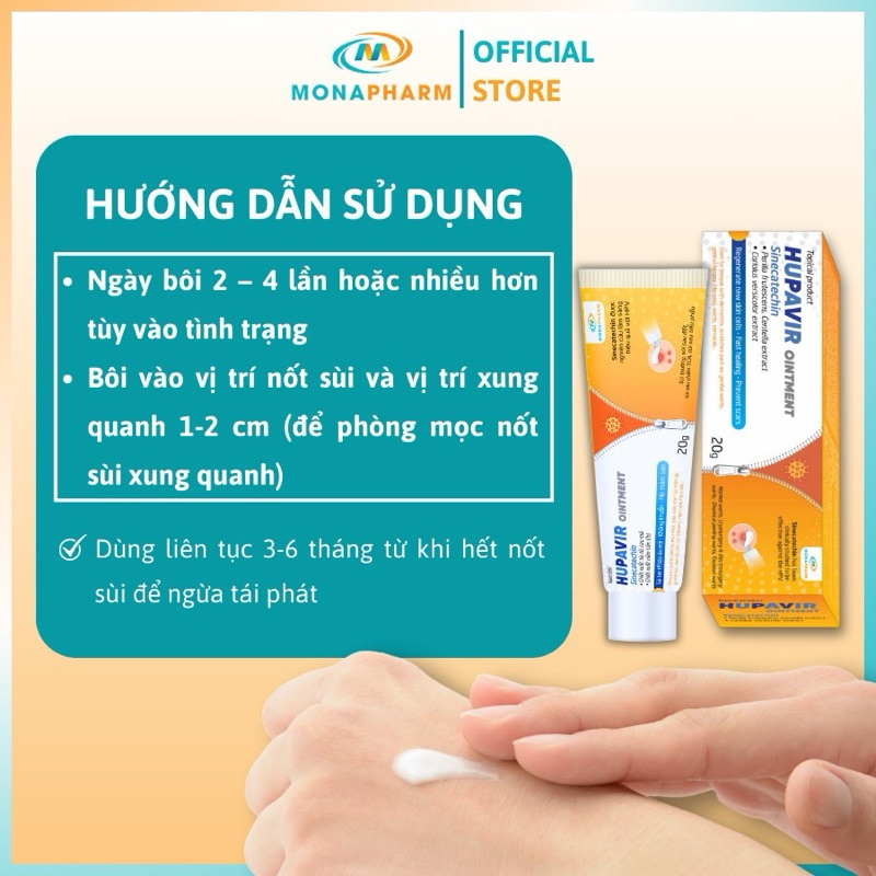 Kem Bôi Sùi Mào Gà Mụn Cóc HUPAVIR Ointment Giúp Giảm Viêm Da, Mụn Cơm 20g