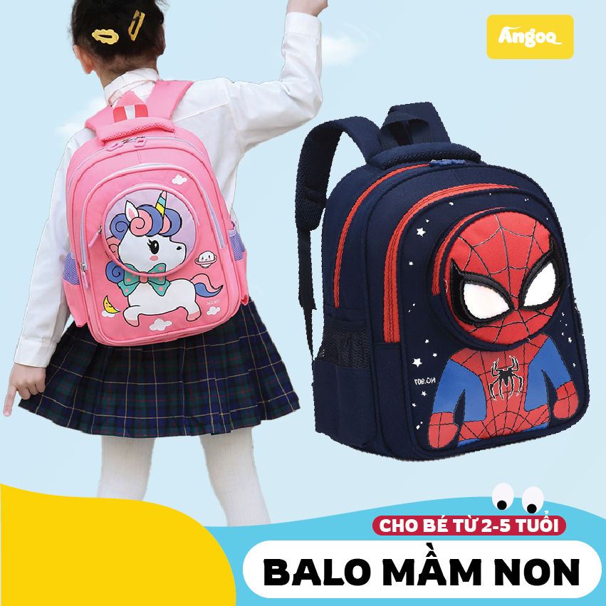 Balo mẫu giáo ANGOO cho bé từ 2 đến 5 tuổi siêu nhẹ kích thước 36*30*18cm hình in đáng yêu