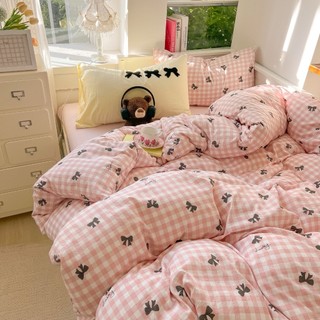 Bộ chăn ga gối cotton đũi hàn 4 món vỏ chăn ga 2 vỏ gối hàng nhập khẩu