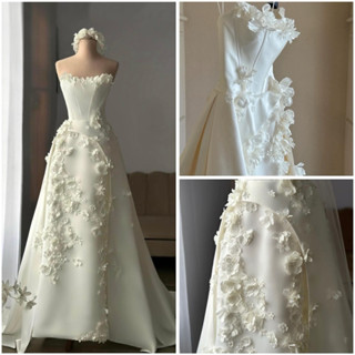  Đầm cưới đi bàn cô dâu LILYSTORE  cúp ngực tùng xoè 2 tầng vòng cung đính hoa xinh xắn full size s m l xl 