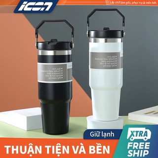 ICON Ly giữ nhiệt nóng lạnh,  bằng thép không gỉ 304, có ống hút, tay cầm và quai xách, cốc xe hơi
