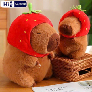 Capybara Dâu Capybara Gấu Bông Cao Cấp Capybara Đội Mũ Dâu Dễ Thương Chất Liệu Vải Lông Thú Và Đường May Đẹp