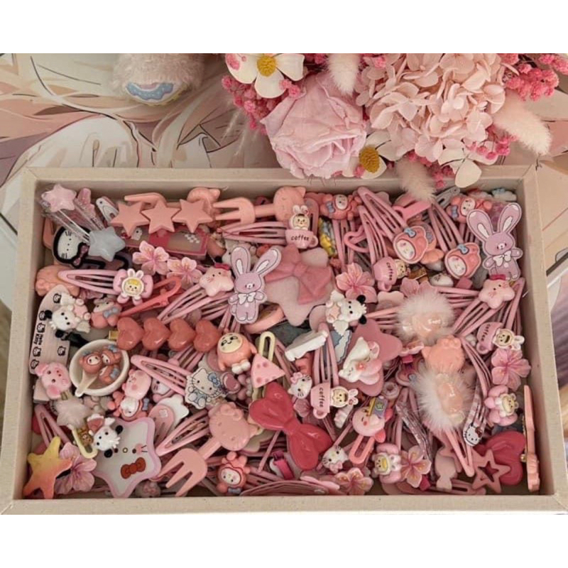 50c Kẹp tóc màu hồng Hello Kitty dành cho bé gái siêu đáng yêu