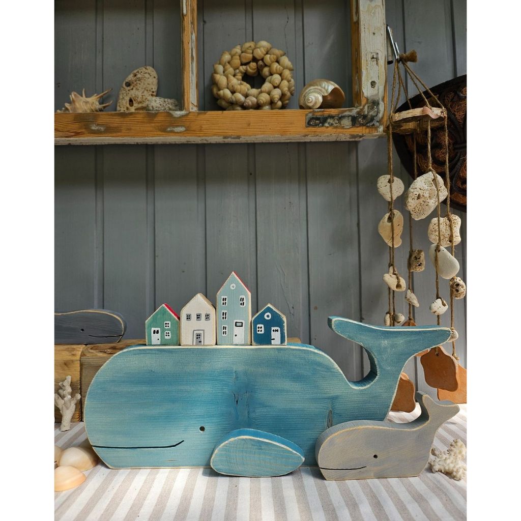 Cá voi gỗ decor 17x30 cm, trang trí tiệm, nhà cửa