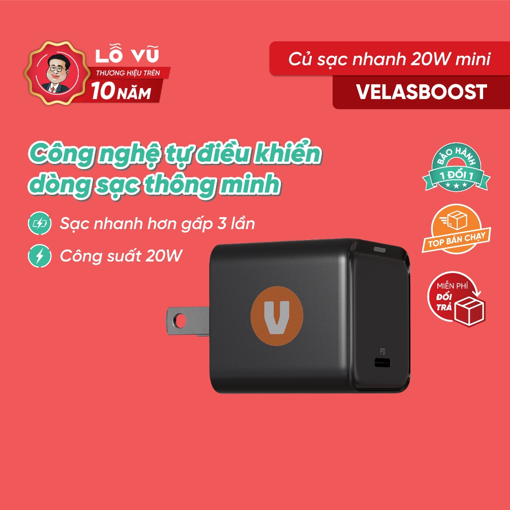 Củ sạc nhanh Velasboost N93 20W cổng Type C - Nhỏ gọn