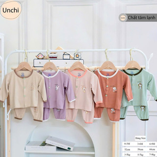 Bộ dài tay bé trai bé gái sơ sinh Unchi cao cấp chất tăm lạnh mềm mịn thấm hút mồ hôi co dãn bốn chiều