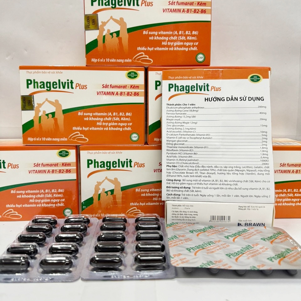 Vitamin tổng hợp và khoáng chất Phagelvit Plus (60 viên) tăng sức khỏe, sức đề kháng - Vỉ 60 viên