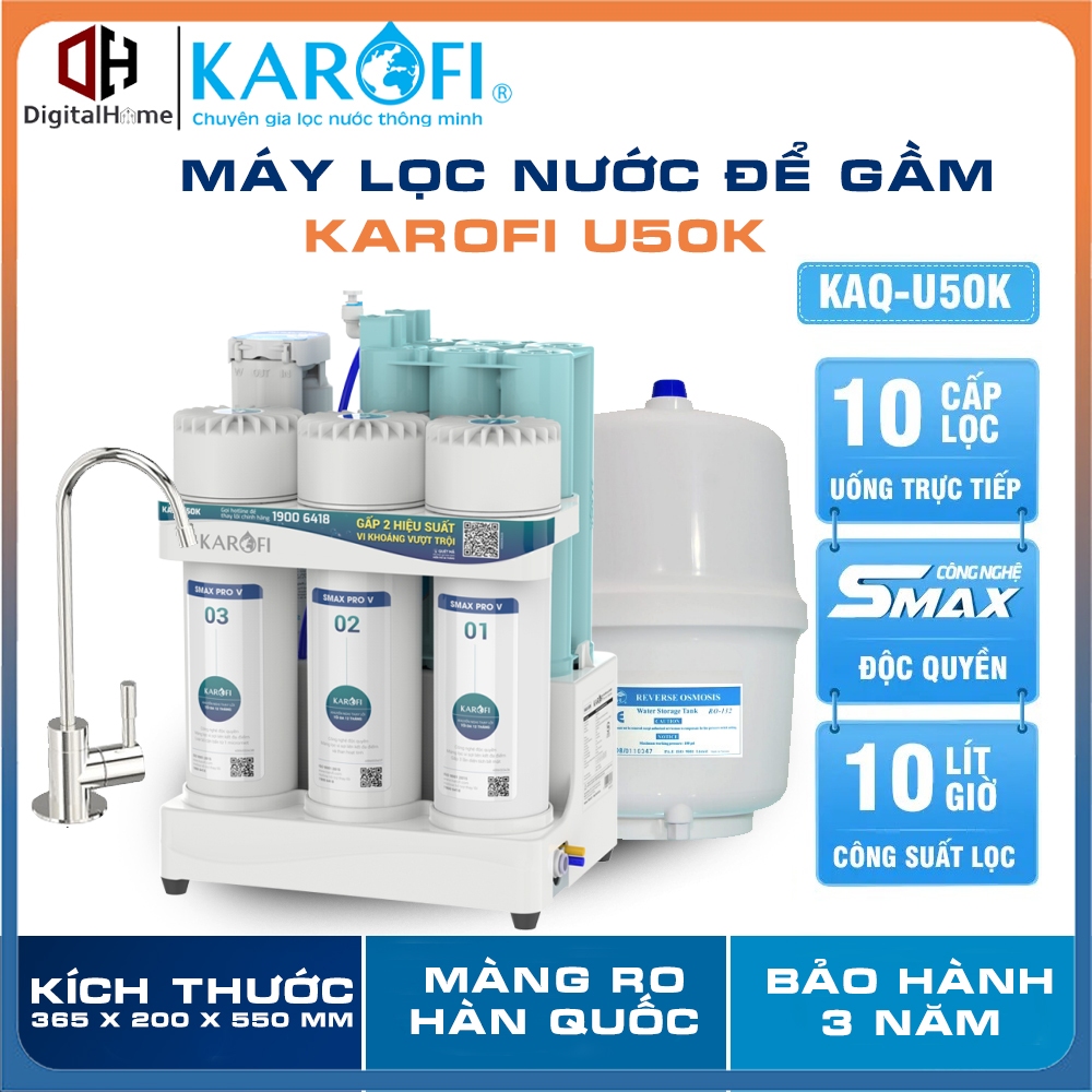 Máy Lọc Nước Karofi U50K, 10 Lõi Lọc Bù Khoáng Hydrogen, BH Tại Nhà 3 Năm