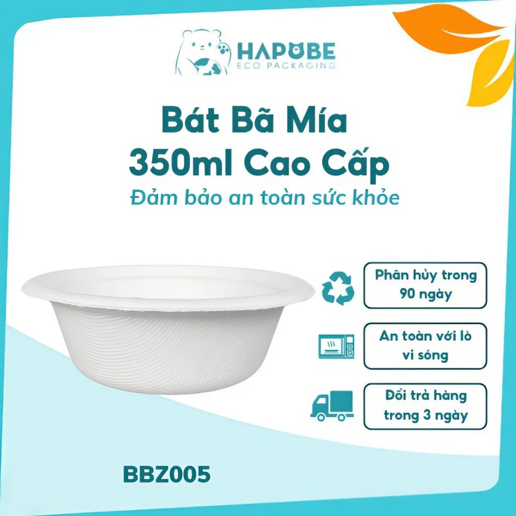 [50 Cái] Bát Bã Mía 350ml Hapobe – Thay Bát Cơm Dùng 1 Lần, An Toàn, Tiện Lợi ♻️