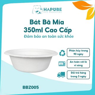 Combo 50 chiếc bát bã mía 350m dùng 1 lần thay bát ăn cơm BBZ005 Hapobe