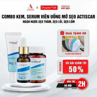 [Combo 3] Xoá Mờ Sẹo actiscar gồm kem sẹo, serum bôi sẹo và viên uống Làm Mờ Sẹo Rỗ Lồi Lõm 20ml