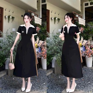 Đầm công chúa cổ sơ mi dáng dài chất tuyết mưa xinh xắn phù hợp đi chơi, diện tiệc