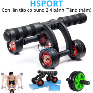 Con lăn tập cơ bụng Hsport - Dụng cụ tập bụng tăng cơ giảm mỡ 2 4 bánh kèm thảm lót gối tập thể dục gym tại nhà hiệu quả