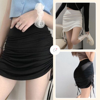 Chân váy thun nữ rút dây - Chân váy nữ ôm body rút dây 2 bên, 2 màu trơn ĐEN | TRẮNG SIÊU HOT