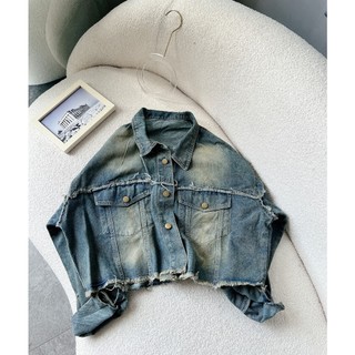 TCSHOPJEANS Áo Khoác Bò Croptop Đậm Dơ Form 55kg đến 70kg phối viền rách MÃ AK 100