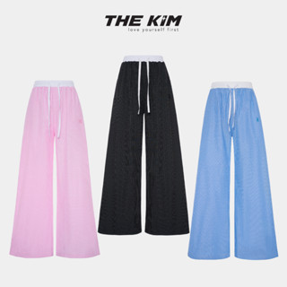 THEKIM Quần dài ống suông kẻ sọc phối cạp trắng , quần dài ống xuông rộng chất liệu thô Hàn B290