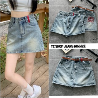 TCSHOPJEANS Quần Short Váy Thêu chữ Bigsize Lưng Cao Dáng A Đang Hót MÀu Xanh Bụi MÃ QV 2050