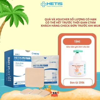 Hộp 10 Miếng Gạc Xốp Cho Vết Thương, Vết Bỏng HETIS PU FOAM Chống Thấm Nước Và Kháng Khuẩn Hiệu Quả