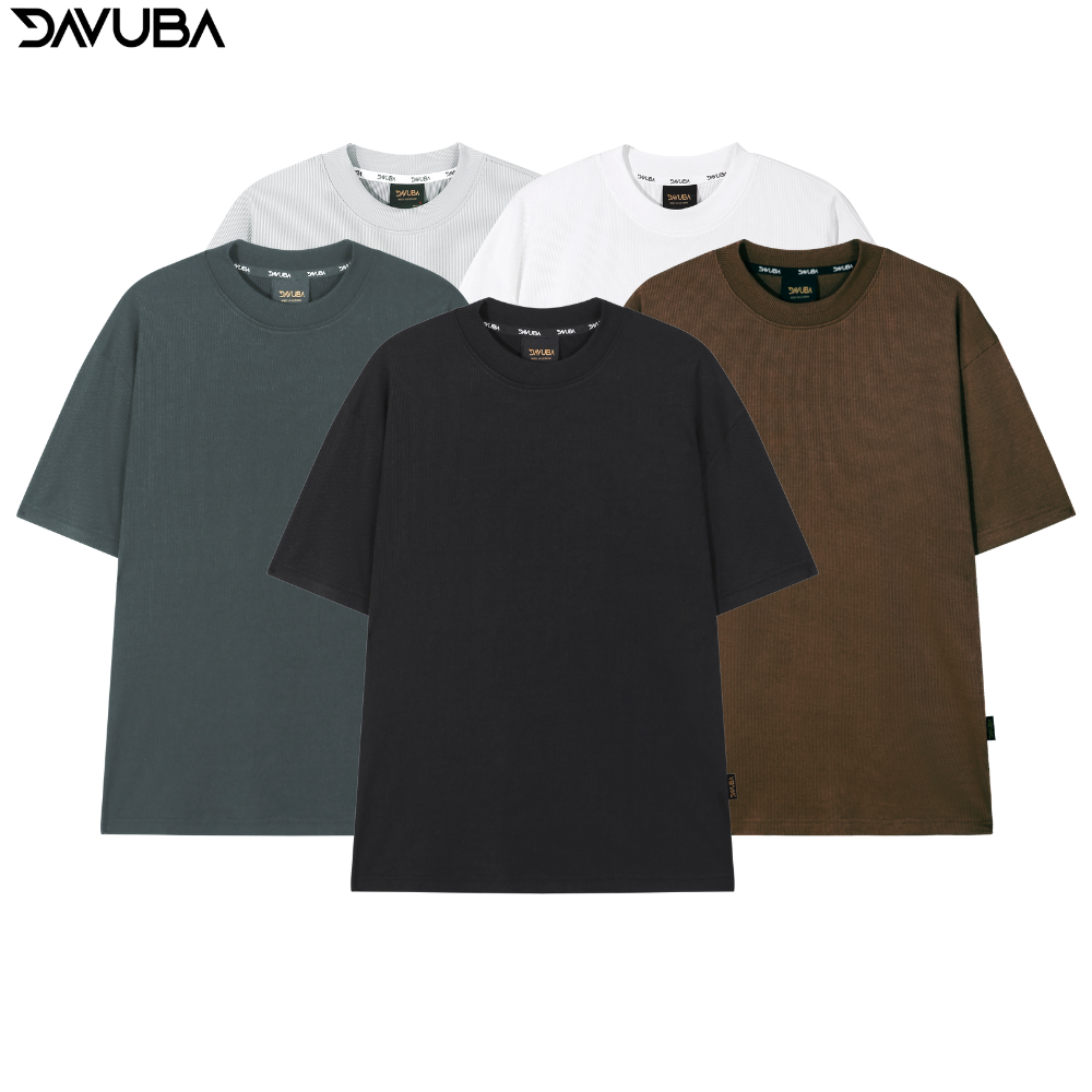 Áo thun gân tăm DAVUBA trơn cổ tròn nam nữ cộc tay SM081