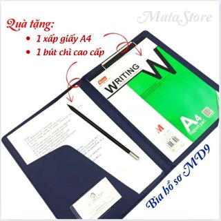 Bìa da trình ký A4 MD9 có ngăn namecard, có nẹp kim loại dùng đựng giấy tờ tài liệu hồ sơ MataStore
