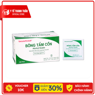 Bông tẩm tồn khô Tanaphar hộp 100 gói - Dùng trong y tế sát trùng máu thử tiểu đường, làm đẹp