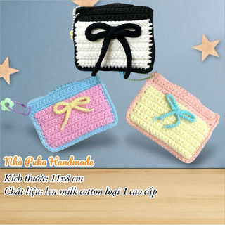 Ví đựng thẻ ATM 2 ngăn bằng len handmade
