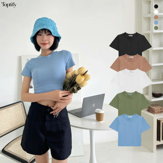 Áo croptop nữ TOPTIFY  ôm body trơn tay ngắn cổ tròn chất thun gân form basic -  Cora Top AC04 - TTF039