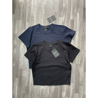Áo thun crop top bo gân màu đen co giãn tốt