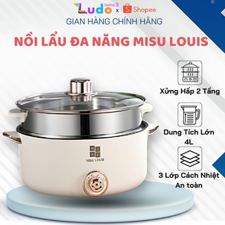 Nồi lẩu điện đa năng dung tích 4L kèm khay hấp inox sz 28cm chống dính tiện lợi, sôi cực nhanh dùng cho gia đình