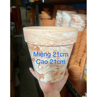 Chậu đất nung 21x21cm loang đỏ - chậu đất nung miệng 21cm