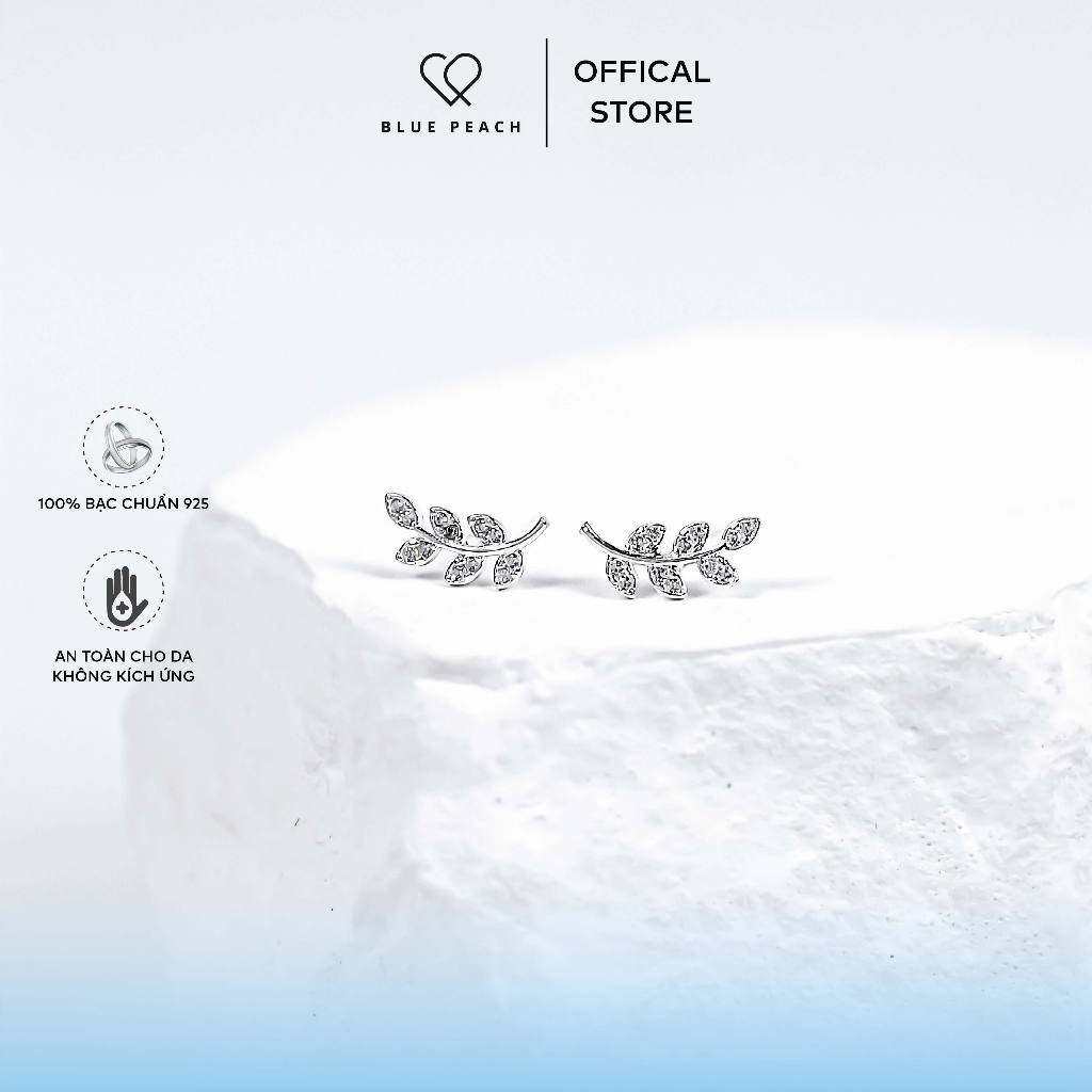 Khuyên Tai Bạc Blue Peach Lá Đá Nhỏ KT331