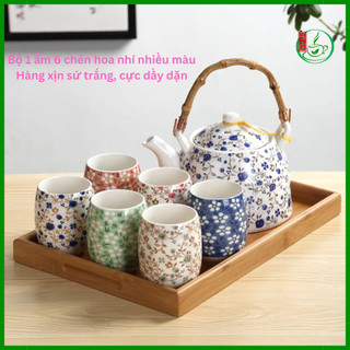 (Quà biếu tặng cao cấp)Combo bộ ấm chén uống trà hoa nhí nhiều màu phong cách Nhật độc đáo
