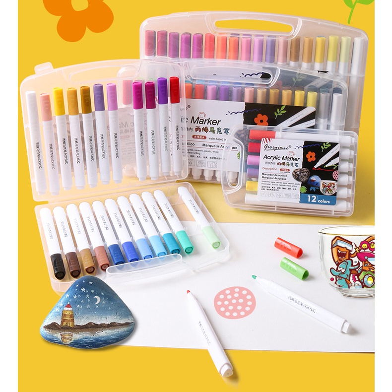  Bộ bút màu Acrylic Marker Giorgione 12 24 36 48 Màu Chuẩn dùng để vẽ vải giày tường giấy da ly 
